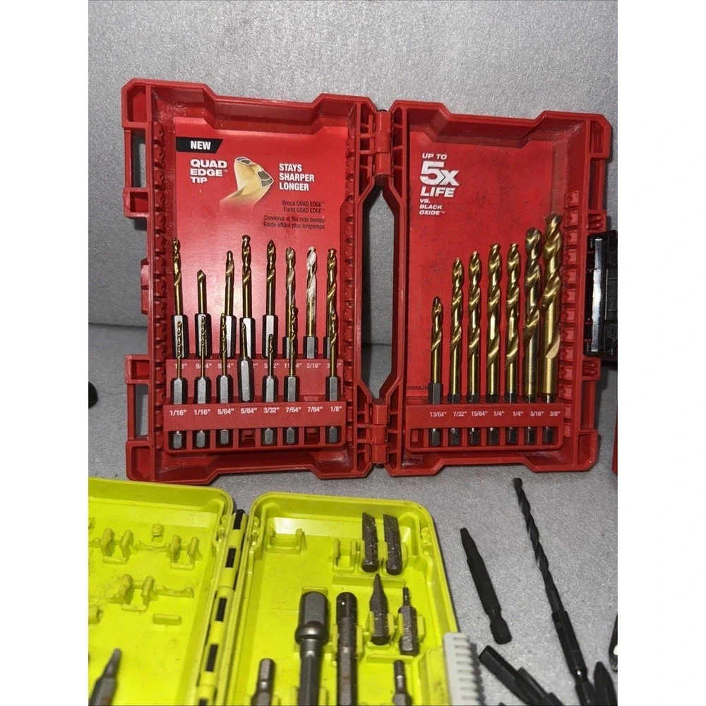 Lot Of Milwaukee Dewalt Ryobi Drill Bits And Drill Heads  Read**